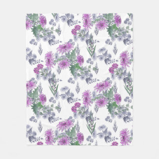 Lilac chrysanthemums , watercolor fleece blanket