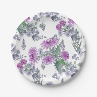Lilac chrysanthemums , watercolor paper plate