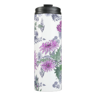 Lilac chrysanthemums , watercolor thermal tumbler