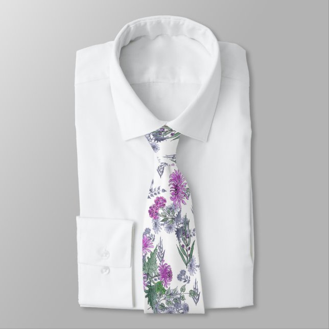 Lilac chrysanthemums , watercolor tie (Tied)