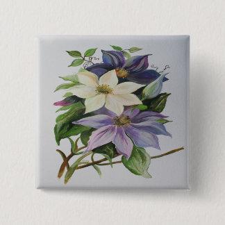 Lilac Clematis Vine Acrylic Painting 15 Cm Square Badge
