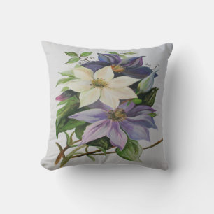 Lilac Clematis Vine Acrylic Painting Cushion