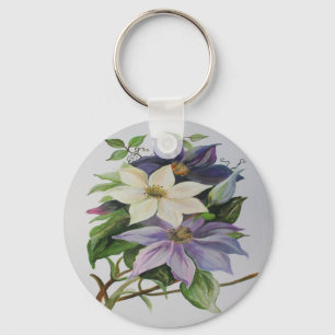 Lilac Clematis Vine Acrylic Painting Key Ring