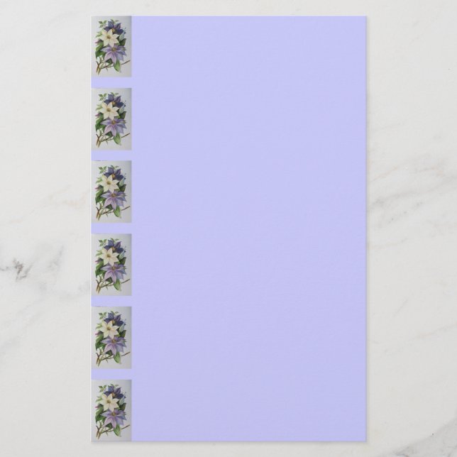 Lilac Clematis Vine Acrylic Painting Stationery (Front)