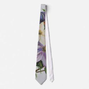 Lilac Clematis Vine Acrylic Painting Tie