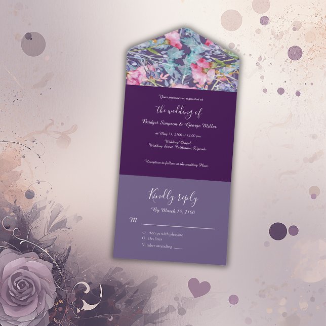 lilac colourful wildflower greenery wedding all in one invitation (Creator Uploaded)