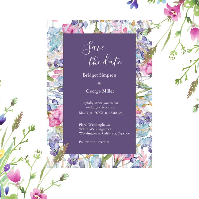 lilac colourful wildflower greenery wedding  invitation (Creator Uploaded)