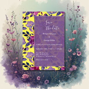 lilac colourful wildflower greenery wedding  invitation