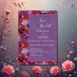 lilac colourful wildflower greenery wedding invitation