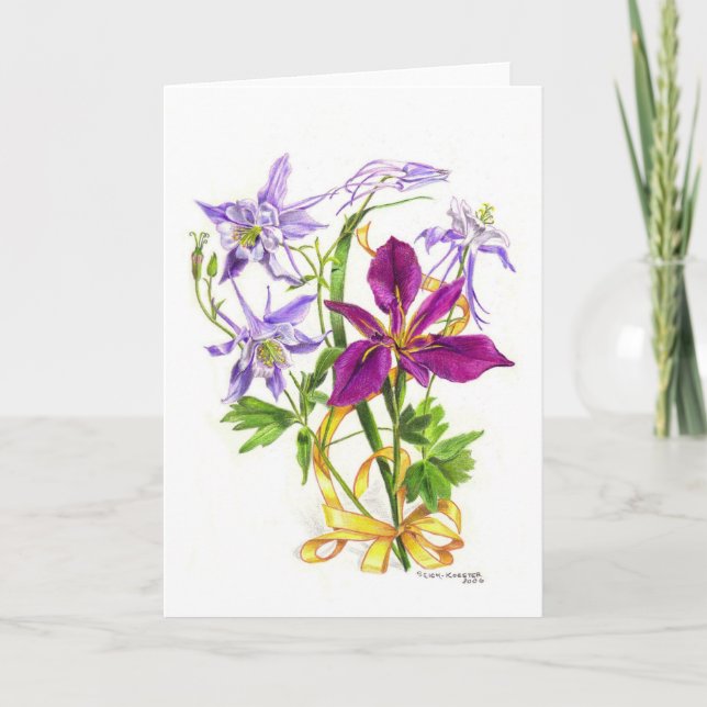 Lilac Columbines and Purple Beardless Iris Card (Front)