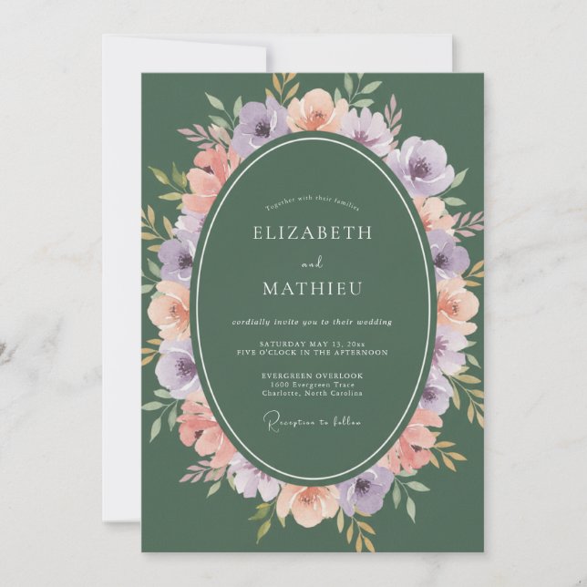 Lilac Coral Wreath Wedding Invitation (Front)