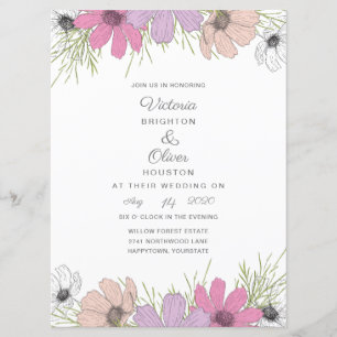 Lilac Cosmos Flower Wedding Invitations