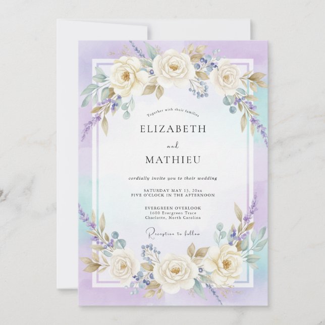 Lilac Cream Blossom Romance Wedding Invitation (Front)