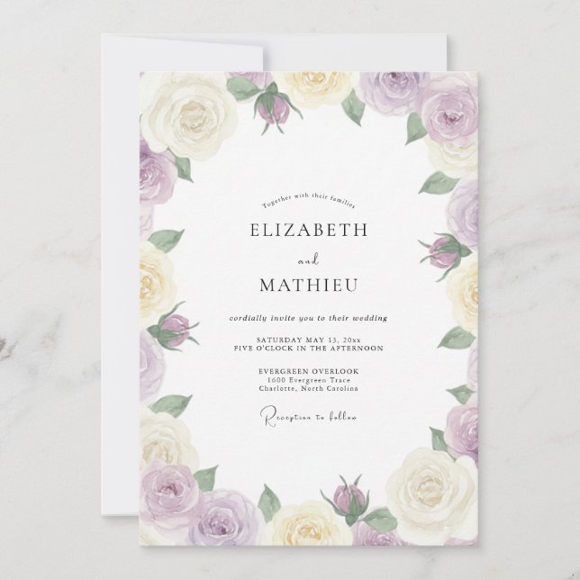 Lilac Cream Foliage Eucalyptus Wedding Invitation (Front)