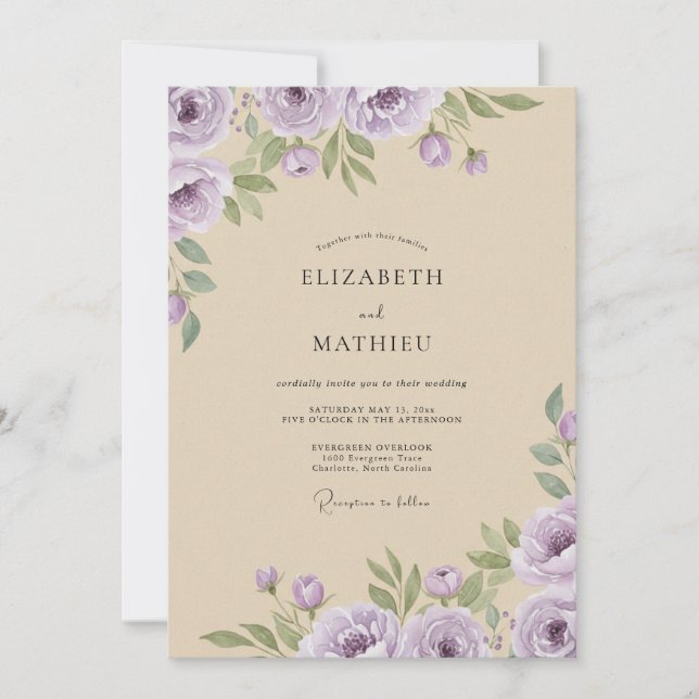 Lilac Cream Watercolor Wedding Invitation (Front)