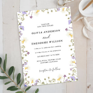 Lilac Cream Watercolour Wildflowers wedding Invitation