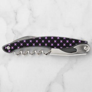 Lilac cross stitches on black corkscrew