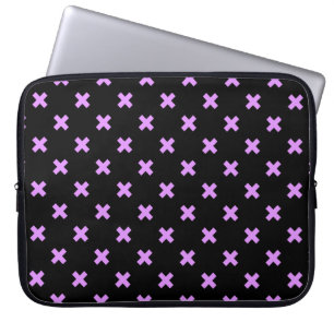 Lilac cross stitches on black laptop sleeve