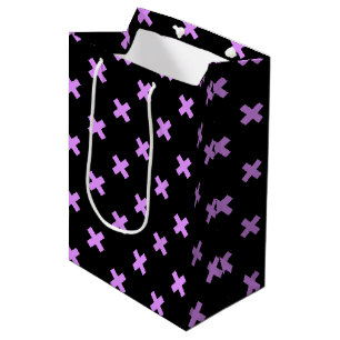 Lilac cross stitches on black medium gift bag
