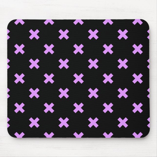 Lilac cross stitches on black mouse pad (Front)
