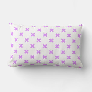 Lilac cross stitches on white lumbar cushion