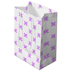 Lilac cross stitches on white medium gift bag