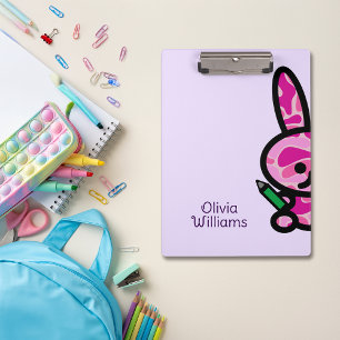 Lilac Cute Camouflage Bunny Rabbit Custom Name Clipboard