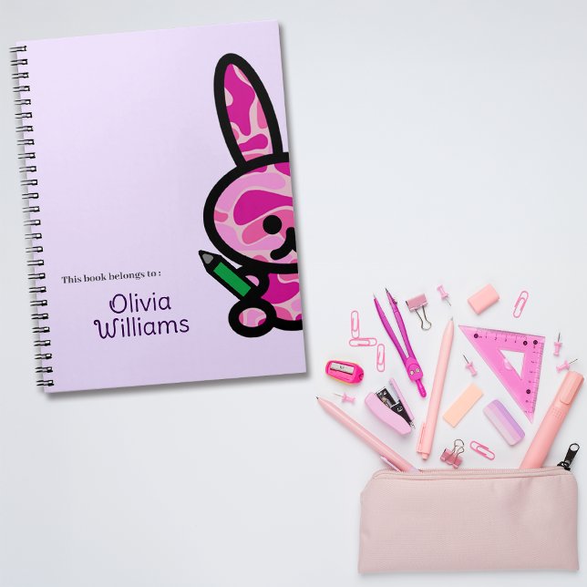 Lilac Cute Camouflage Bunny Rabbit Custom Name Notebook (Creator Uploaded)