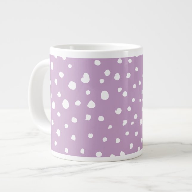 Lilac Dalmatian Spots, Dalmatian Dots, Dotted Large Coffee Mug (Front Left)