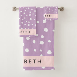 Lilac Dalmatian Spots, Dalmatian Dots, Your Name Bath Towel Set