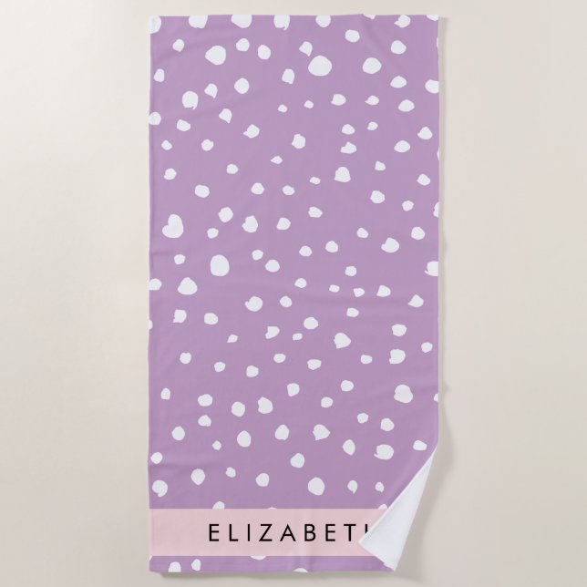 Lilac Dalmatian Spots, Dalmatian Dots, Your Name Beach Towel (Front)