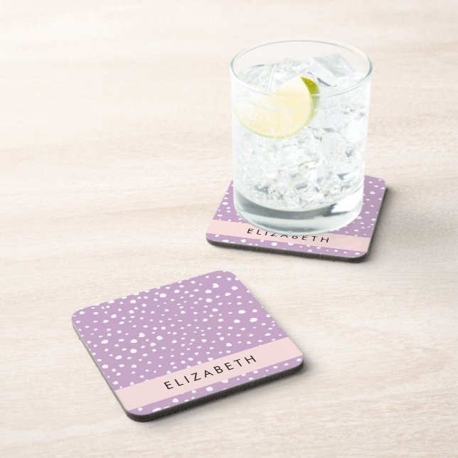 Lilac Dalmatian Spots, Dalmatian Dots, Your Name Coaster (Right Side)