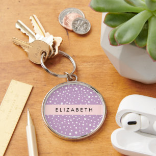 Lilac Dalmatian Spots, Dalmatian Dots, Your Name Key Ring