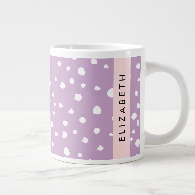 Lilac Dalmatian Spots, Dalmatian Dots, Your Name Large Coffee Mug (Right)