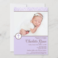 Lilac Damask Cross Girl Photo Baptism Christening
