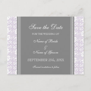 Lilac Damask Save the Date Wedding Postcards