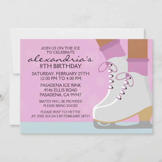 Lilac Dark Skin Skate Laces Ice Skating Party Invitation (Front)