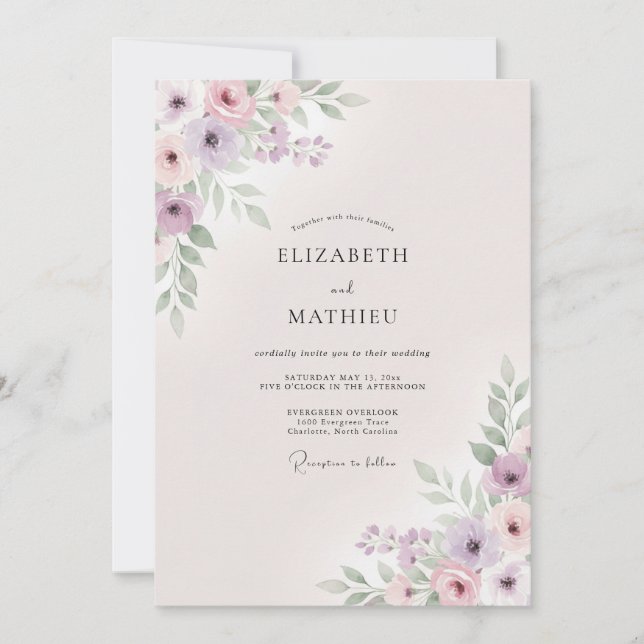 Lilac Delicate Floral Wedding Invitation (Front)