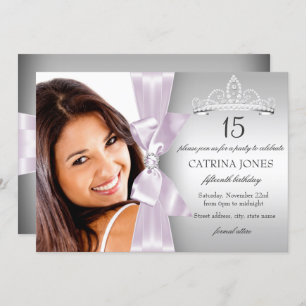 Lilac Diamond Bow & Tiara Quinceanera Invite