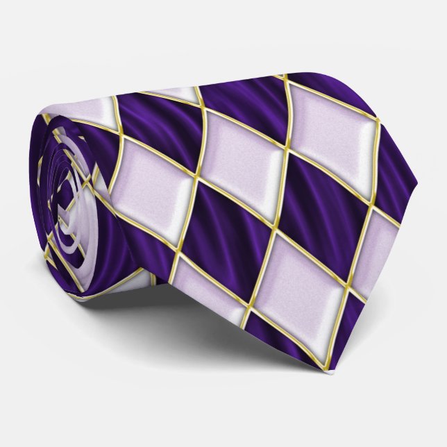 Lilac Diamonds on Purple Bkgrd Mardi Gras Tie (Rolled)