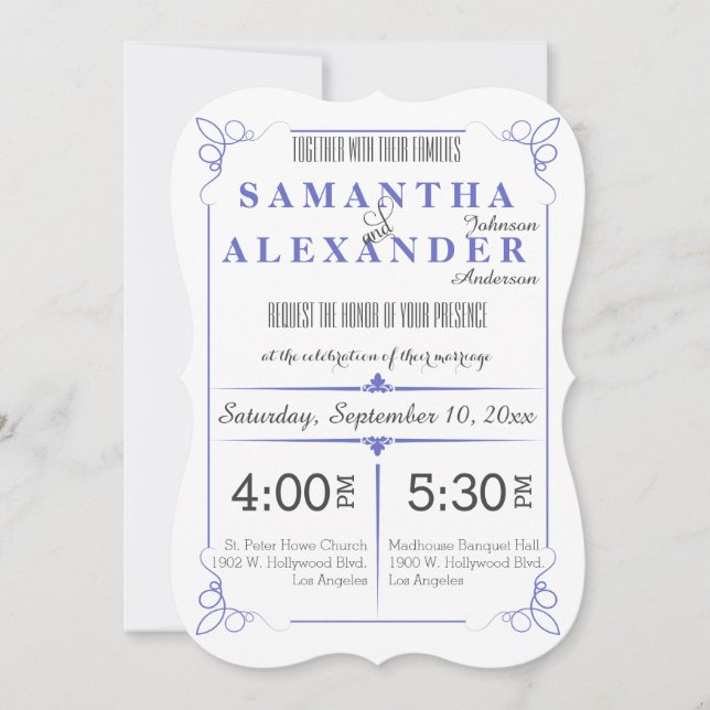Lilac Die Cut Bracket Art Deco Wedding Invite (Front)