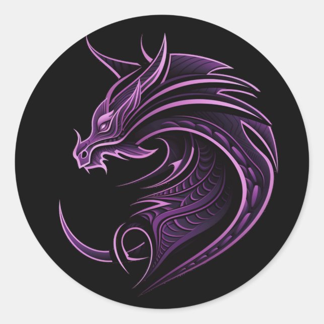 Lilac dragon minimalistic, tattoo style T-Shirt Classic Round Sticker (Front)