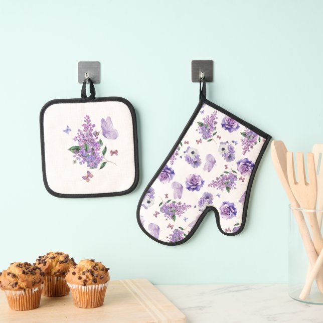 Lilac Dreams & Butterfly Whispers Oven Mitt & Pot Holder Set (Insitu(Hanging))