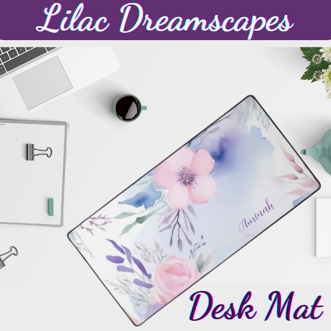 Lilac Dreamscapes Customisable  Desk Mat ( Elevate your study space with the Lilac Dreamscapes Customizable Desk mat!)