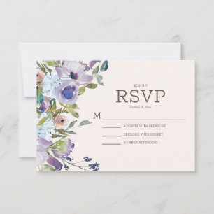 Lilac Dusty Blue Boho Watercolor Floral Wedding RSVP Card
