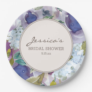 Lilac Dusty Blue Watercolor Floral Bridal Shower Paper Plate