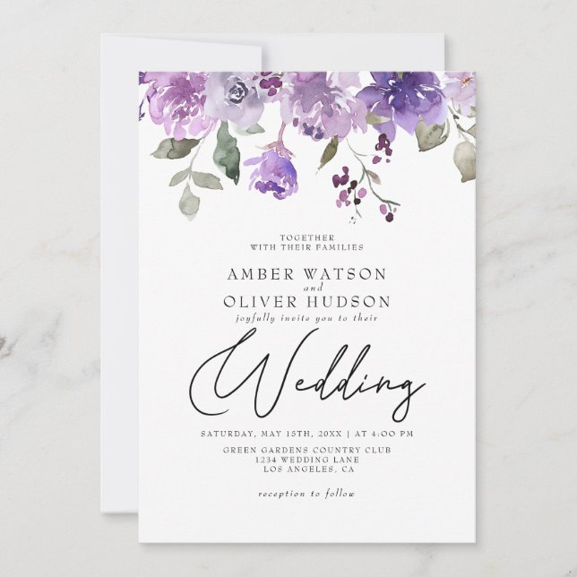 Lilac Dusty Purple Mauve Floral Garden Wedding Invitation (Front)