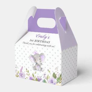 Lilac Elephant First Birthday Party Little Peanut Favour Box
