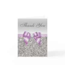 Lilac Faux Bow Silver Sequins Thank You