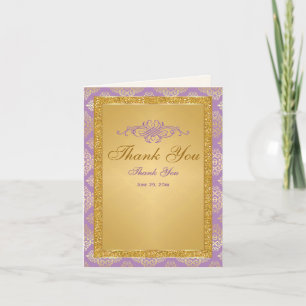 Lilac, FAUX Gold Glitter, Damask Thank You Card